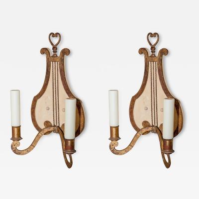 Pair of vintage Harp Symbol sconces from France circa 1940s