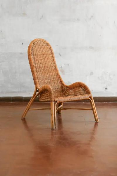 Pair of wicker armchairs with curved backrests 1980s 