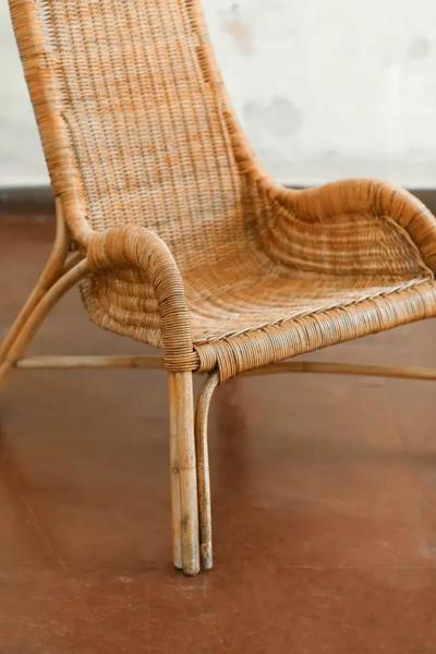 Pair of wicker armchairs with curved backrests 1980s 
