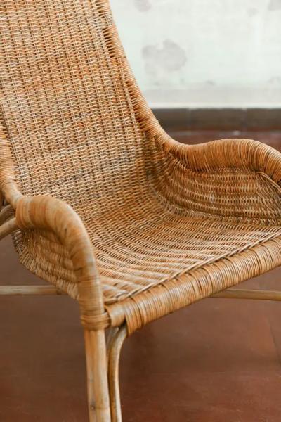 Pair of wicker armchairs with curved backrests 1980s 