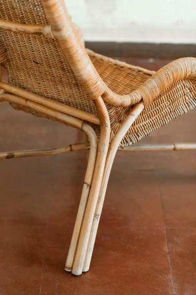Pair of wicker armchairs with curved backrests 1980s 