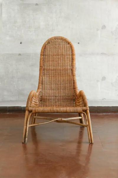 Pair of wicker armchairs with curved backrests 1980s 