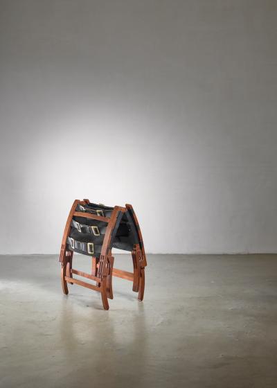 Pair of wood and leather sling chairs 1950s