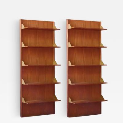 Pair of wood bookcases with brass details from the 1960s