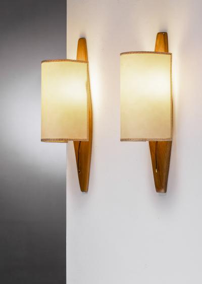 Pair of wood wall lamps