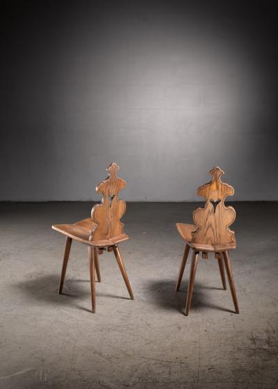 Pair of wooden folk art side chairs