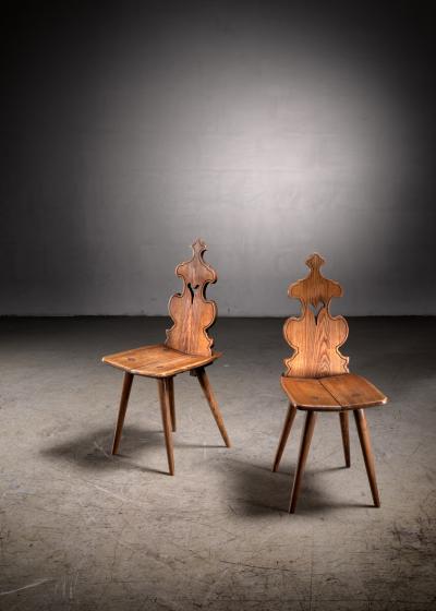 Pair of wooden folk art side chairs