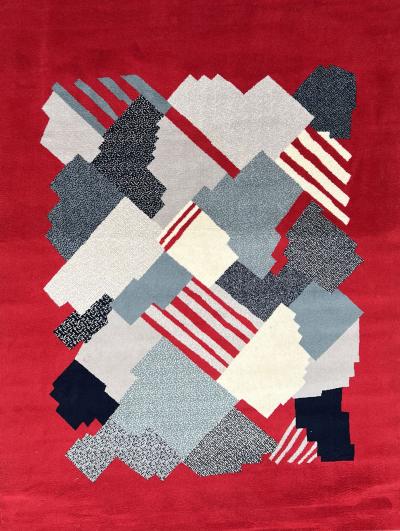 Pair of wool rugs with geometric decoration France circa 1970