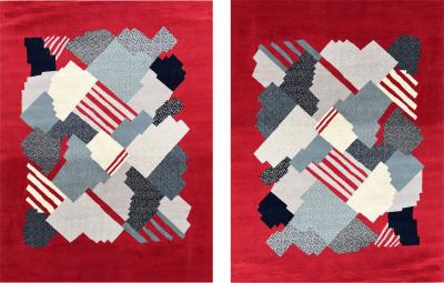 Pair of wool rugs with geometric decoration France circa 1970