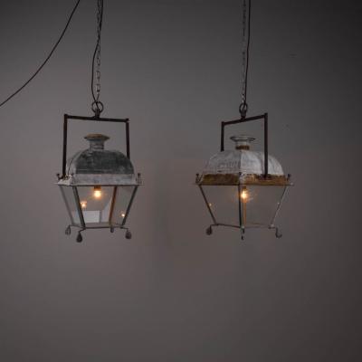 Pair of zinc and iron French barn lanterns late 19th century