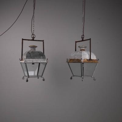 Pair of zinc and iron French barn lanterns late 19th century