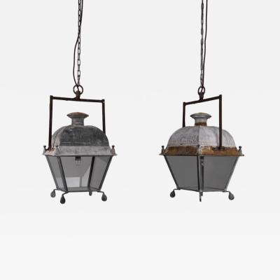 Pair of zinc and iron French barn lanterns late 19th century