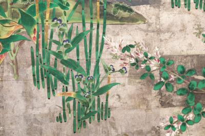 Pair ofJapanese Six Panel Screens Rimpa Flower Landscapes