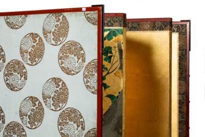 Pair ofJapanese Six Panel Screens Rimpa Flower Landscapes