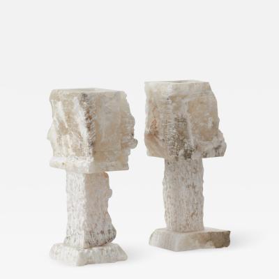 Pair rough hewn alabaster lamps Catalonia Late 20th century