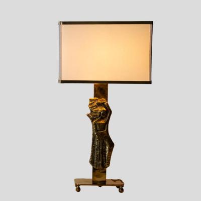 Pair vintage Italian design brass table lamps with solid figure decor