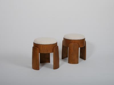Pair wool boucle stools