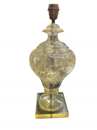 Paire of 1970s crushed ice resin lamps by Marie Claude de Fouqui res