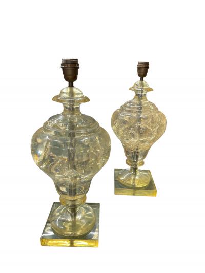 Paire of 1970s crushed ice resin lamps by Marie Claude de Fouqui res