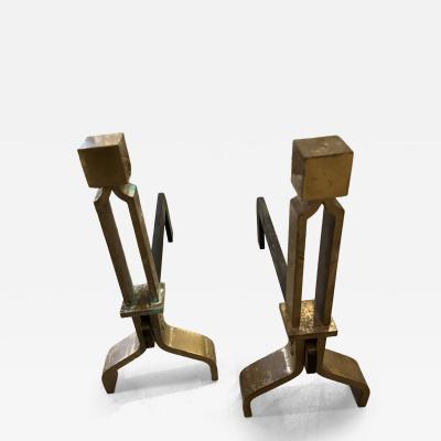 Pairr of Brass Metal Andirons Italy France 1940 50s
