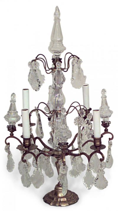 Pairs of French Louis XV Style Bronze and Crystal Candelabras
