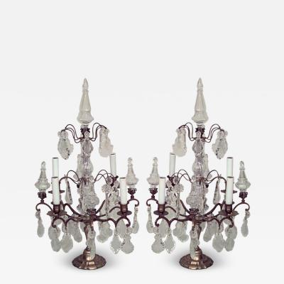 Pairs of French Louis XV Style Bronze and Crystal Candelabras