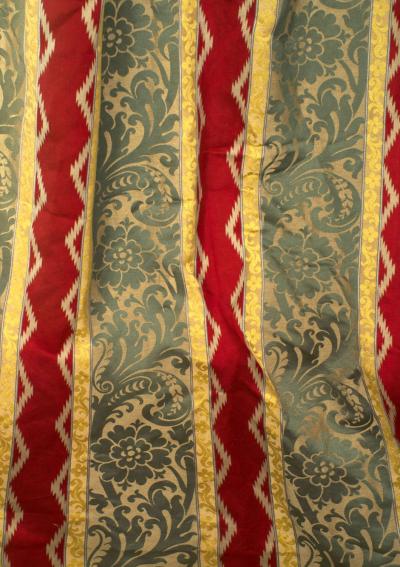 Pairs of French Victorian Damask Striped Drapes