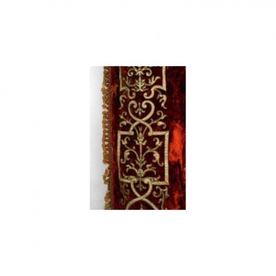 Pairs of Italian Renaissance Style Scarlet Velvet Embroidered Drapes