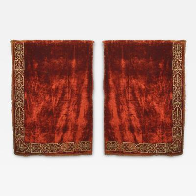 Pairs of Italian Renaissance Style Scarlet Velvet Embroidered Drapes