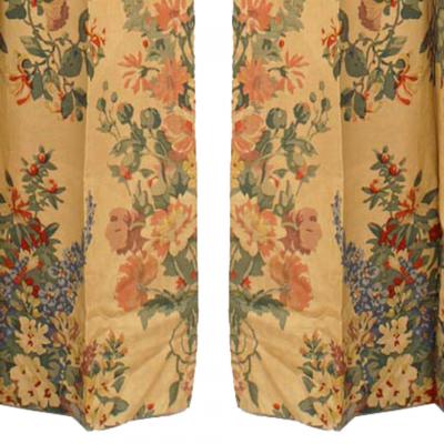 Pairs of Printed Peony Floral Linen Drapes