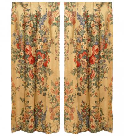 Pairs of Printed Peony Floral Linen Drapes