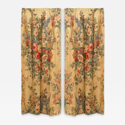 Pairs of Printed Peony Floral Linen Drapes