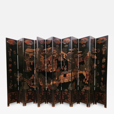 Palace Size Twelve Panel Coromandel Screen China Republic Period early 20th Cent