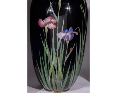 Palace Sized Japanese Cloisonne Enamel Vase Adorned with Irises and Sparrows