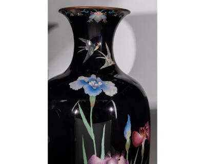 Palace Sized Japanese Cloisonne Enamel Vase Adorned with Irises and Sparrows