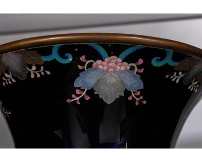 Palace Sized Japanese Cloisonne Enamel Vase Adorned with Irises and Sparrows