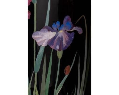 Palace Sized Japanese Cloisonne Enamel Vase Adorned with Irises and Sparrows