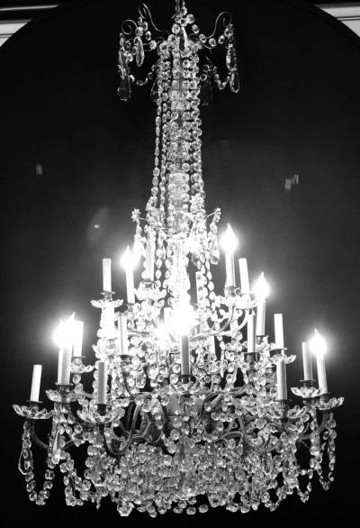 Palatial 19th 20th Century Thirty Light Crystal and Brass Column Form Chandelier