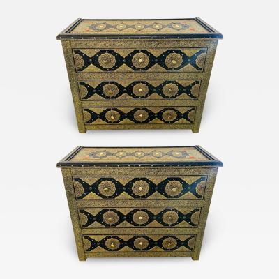 Palatial Hollywood Regency Commode Chest Nightstand in Brass and Ebony a Pair