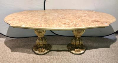 Palatial Italian Carved and Painted Base Marble Top Center or Dining Table