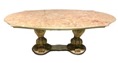 Palatial Italian Carved and Painted Base Marble Top Center or Dining Table