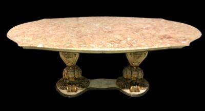 Palatial Italian Carved and Painted Base Marble Top Center or Dining Table