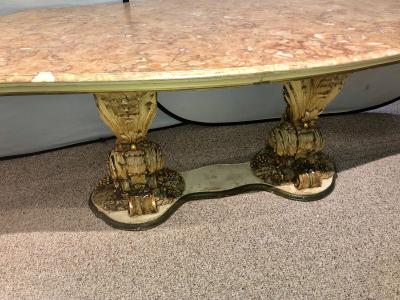 Palatial Italian Carved and Painted Base Marble Top Center or Dining Table