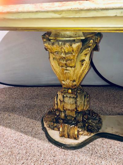 Palatial Italian Carved and Painted Base Marble Top Center or Dining Table