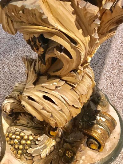 Palatial Italian Carved and Painted Base Marble Top Center or Dining Table