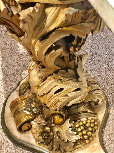 Palatial Italian Carved and Painted Base Marble Top Center or Dining Table