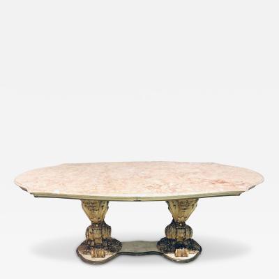 Palatial Italian Carved and Painted Base Marble Top Center or Dining Table