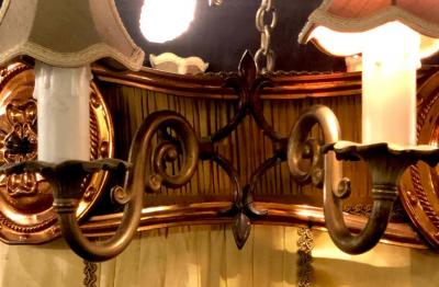 Palatial Light Fixture in Copper Brass and Iron with Silk Dome Shade
