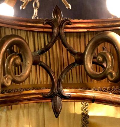 Palatial Light Fixture in Copper Brass and Iron with Silk Dome Shade
