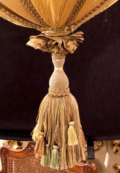 Palatial Light Fixture in Copper Brass and Iron with Silk Dome Shade